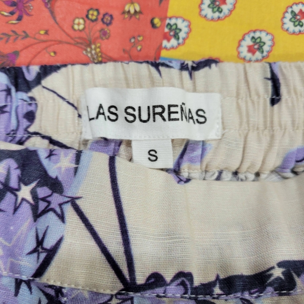 Las Surenas Leopard Stars Blue Linen/Cotton Size S New - Picture 7 of 9